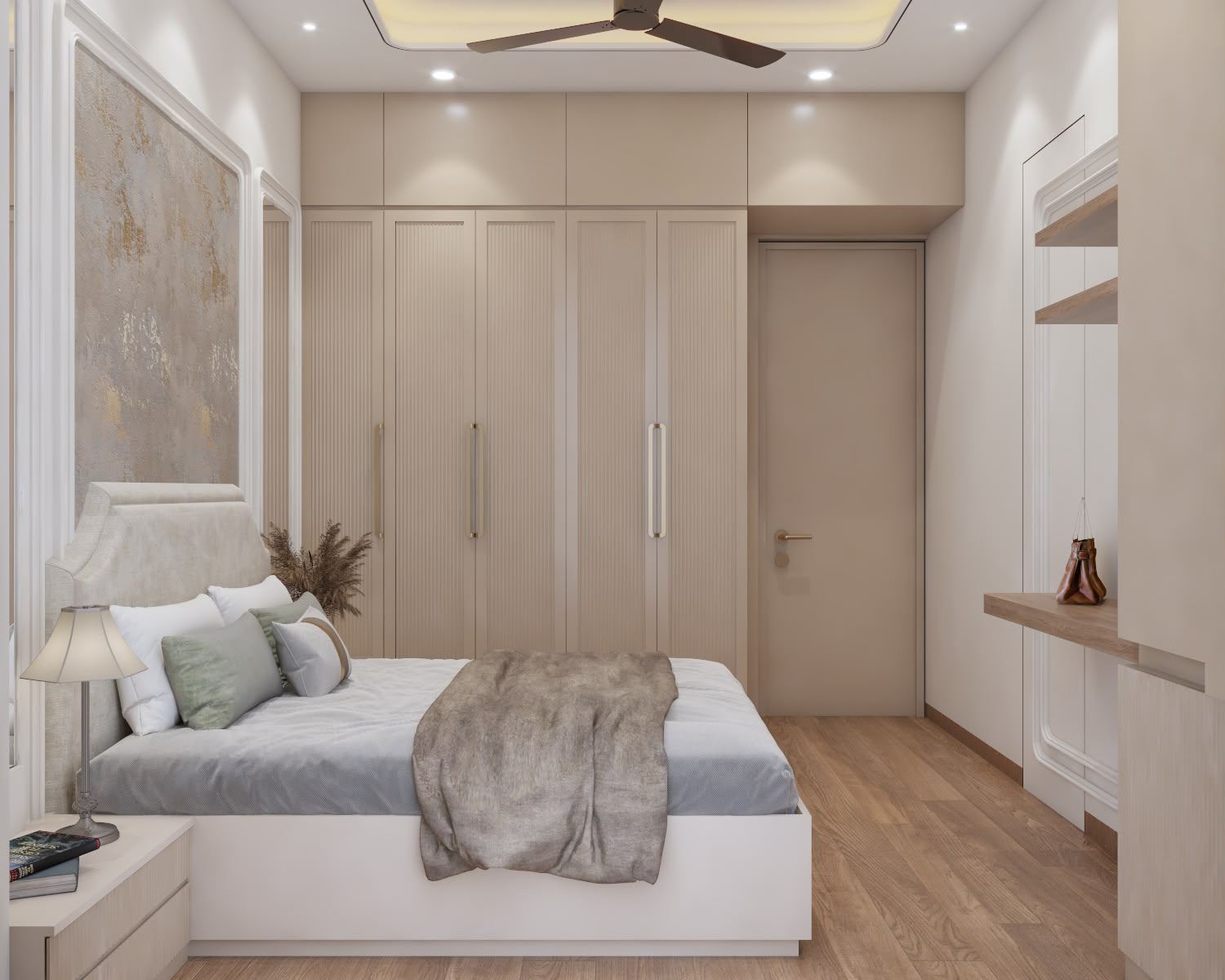 Cream bedroom suite with built-in wardrobes, interior design Mumbai